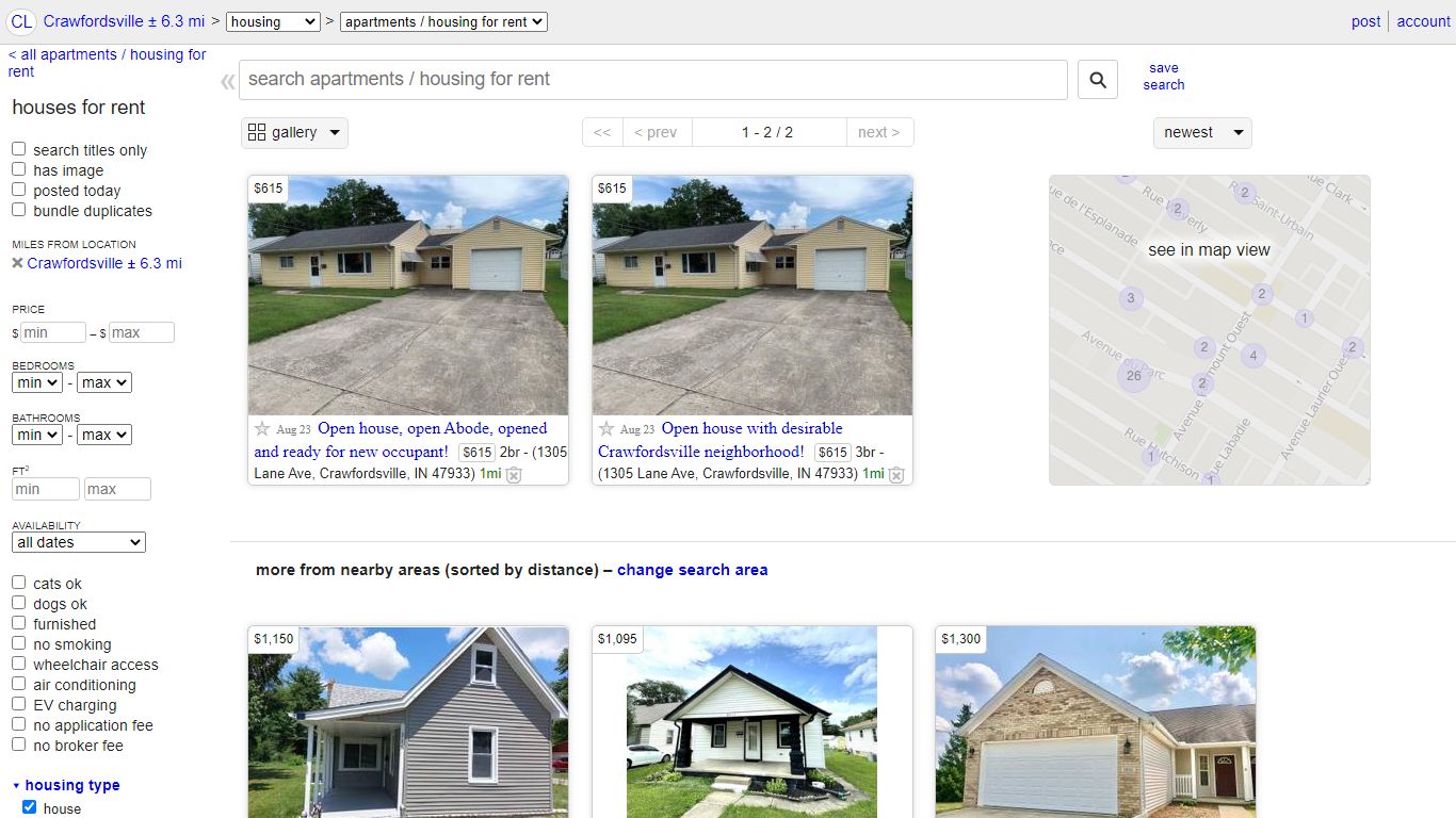 houses for rent near Crawfordsville, IN - craigslist